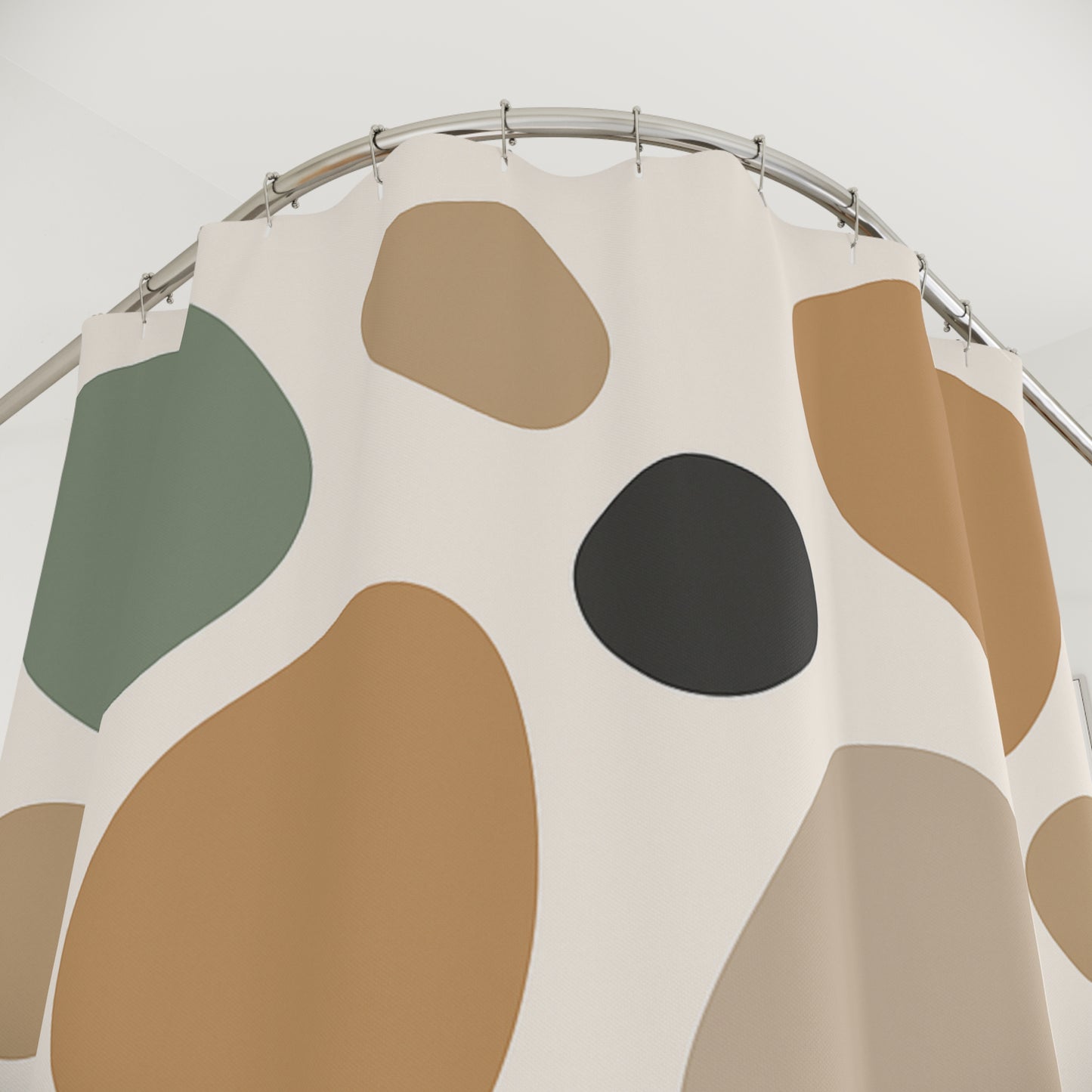 Shower curtain with abstract pattern on a white background