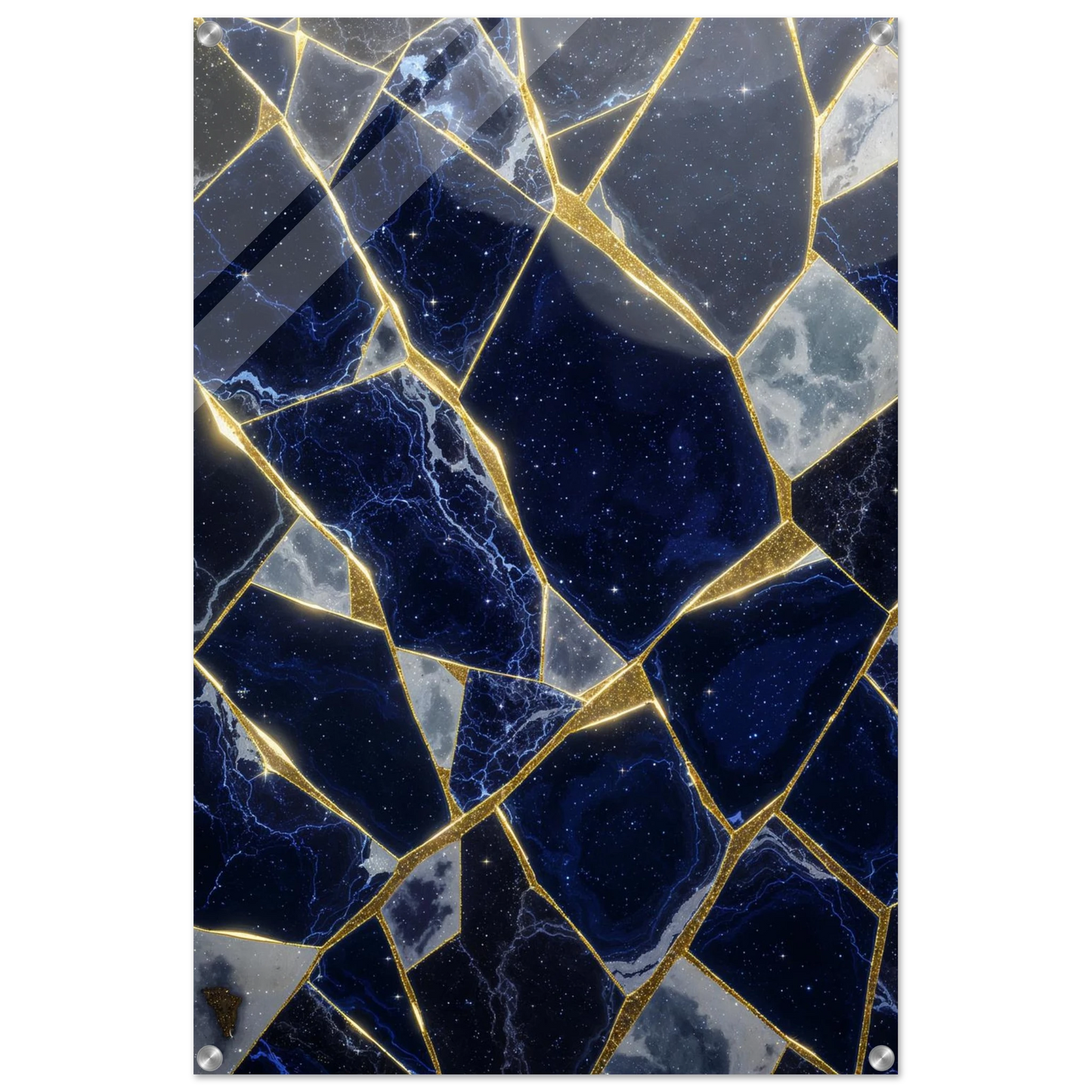 Marble pattern with blue, gray, and gold colors on a white background