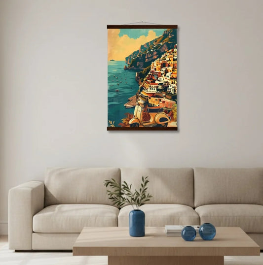 Amalfi Azure – Vintage Travel Illustration Canvas & Poster Wall Art
