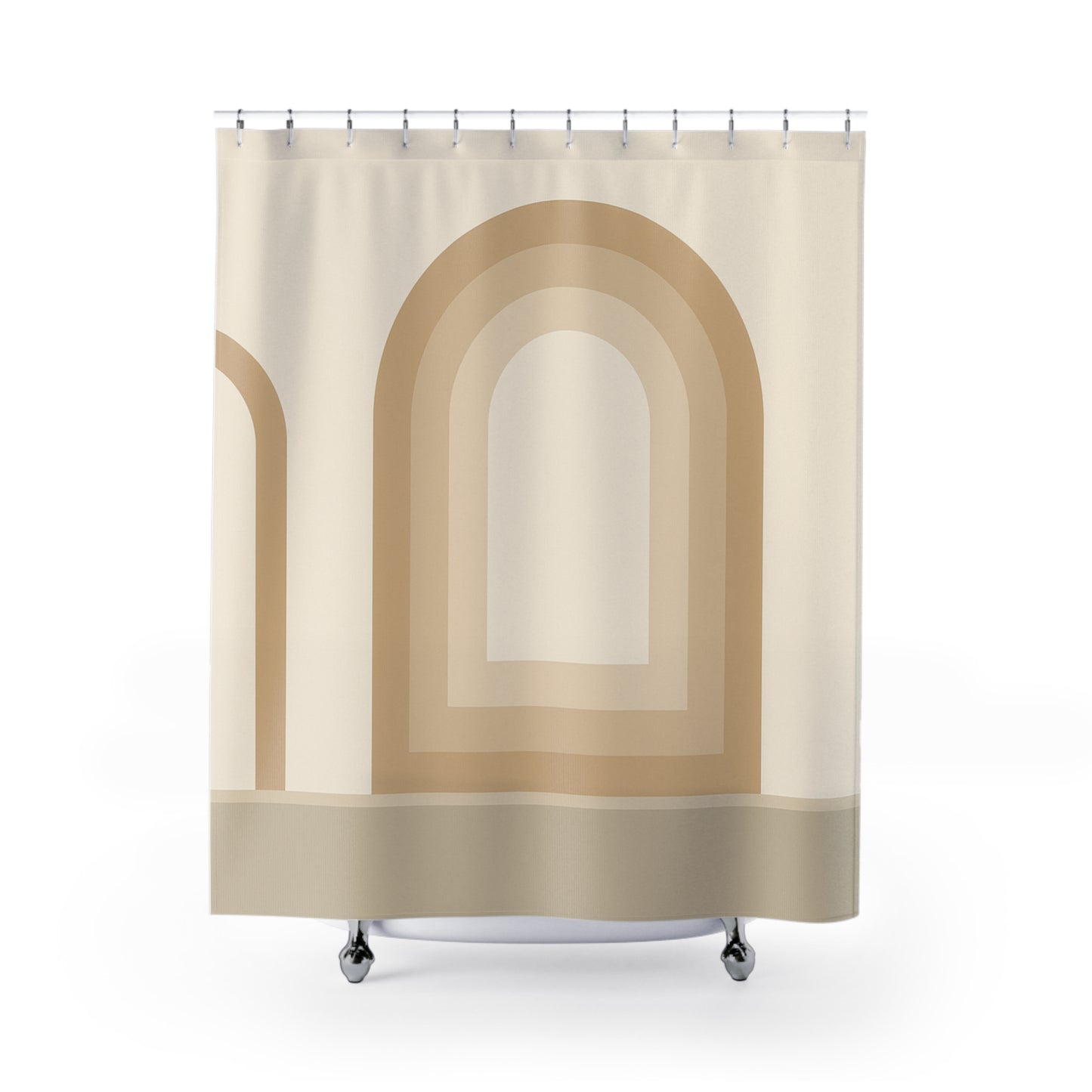 Shower curtain with arch design on a white background