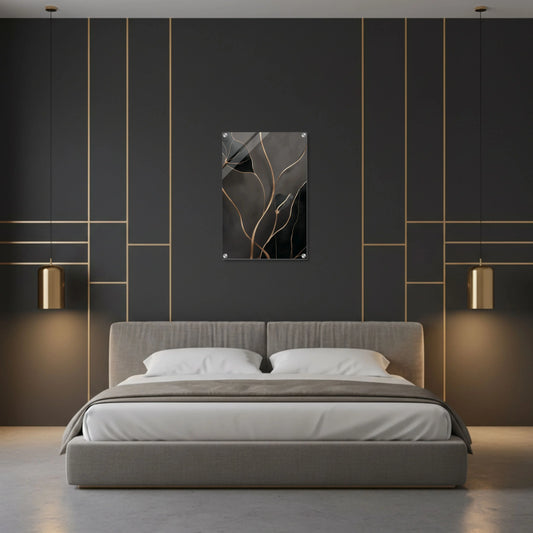 Minimal Golden Botanicals – Acrylic Wall Art