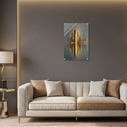 Golden City Reflection – Abstract Acrylic Wall Art