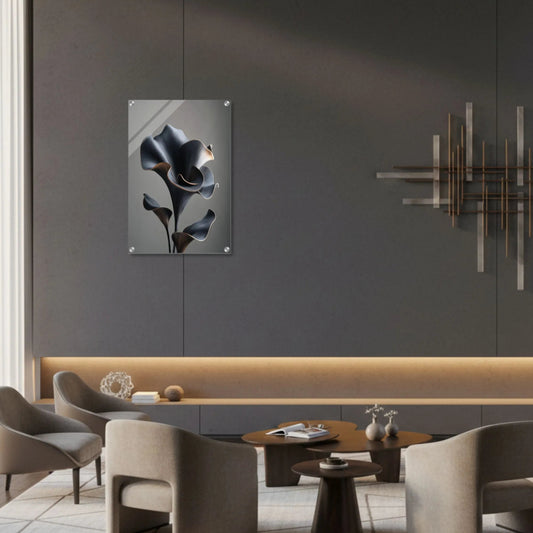 Modern living room with gray walls, furniture, and decorative elements.