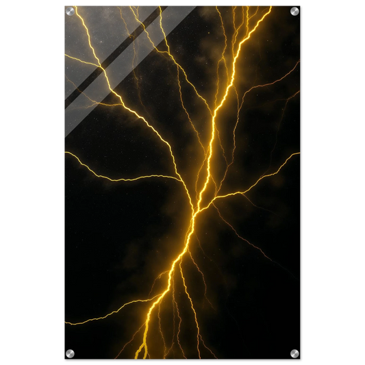 Art print of yellow lightning bolts on a black background