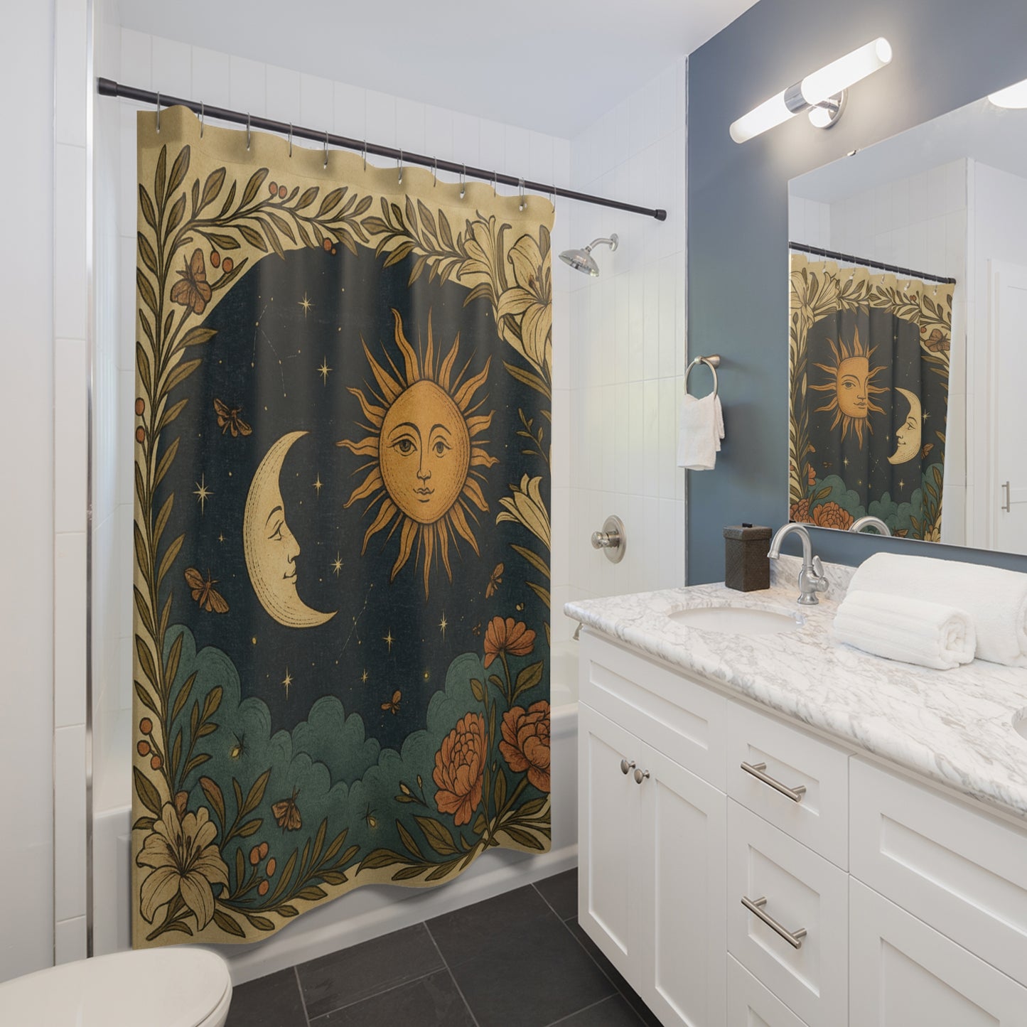Celestial Harmony – Sun & Moon Shower Curtain