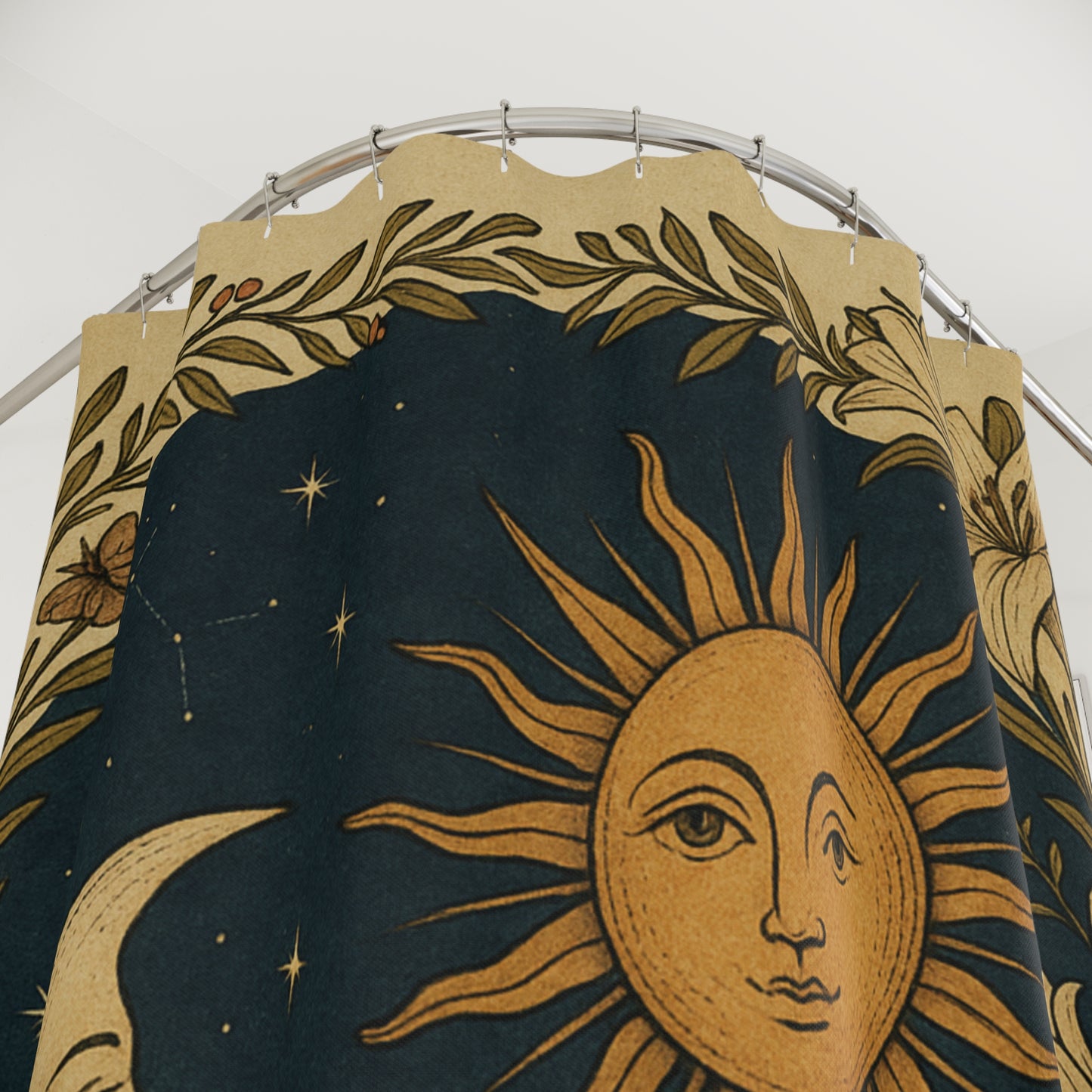 Celestial Harmony – Sun & Moon Shower Curtain