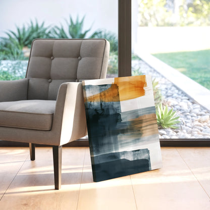 Modern Abstract Canvas Wall Art – Navy Blue & Gold Textured Minimalist Design