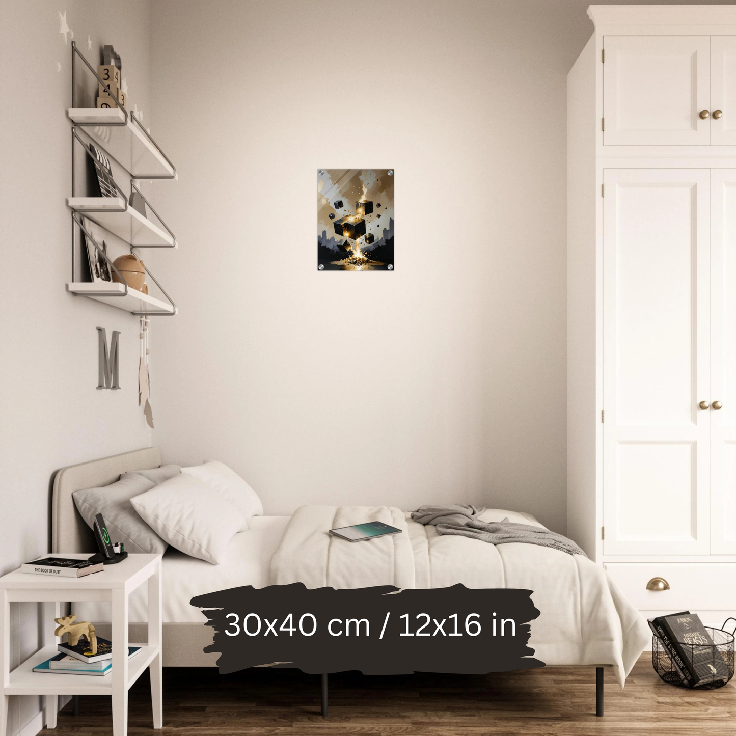 Luxury Acrylic Wall Art – Black & Gold Cubes Explosion (2 Designs)