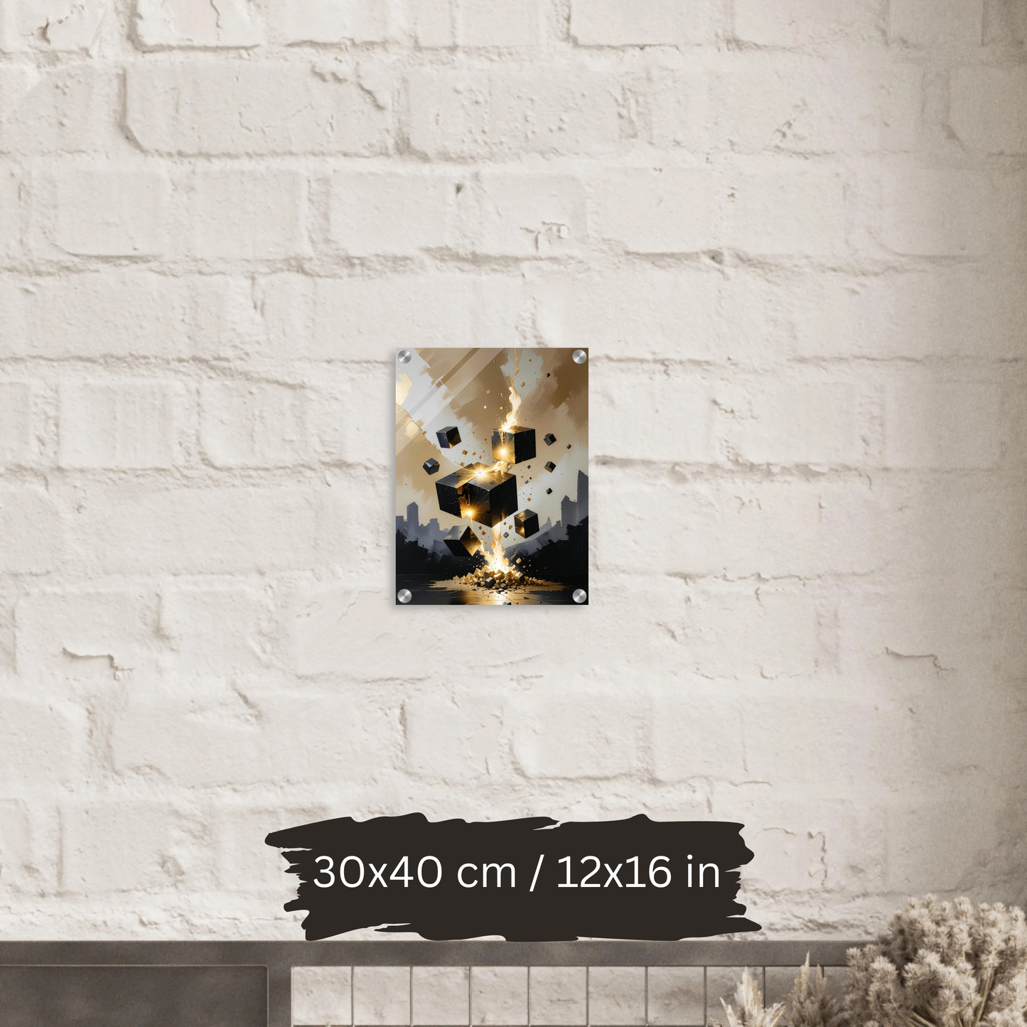 Luxury Acrylic Wall Art – Black & Gold Cubes Explosion (2 Designs)