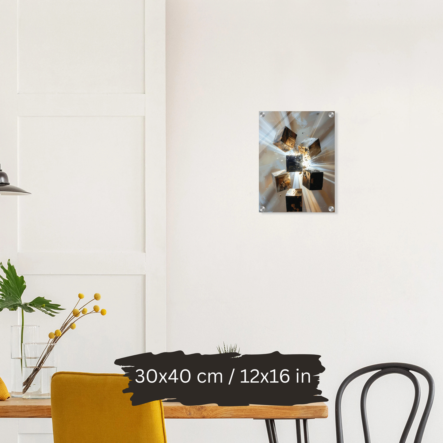Luxury Acrylic Wall Art – Black & Gold Cubes Explosion (2 Designs)