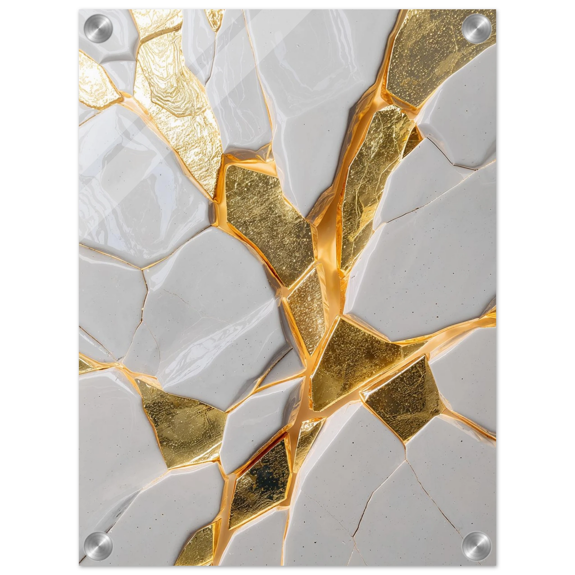 Mosaic tile with gold and gray pattern on a white background