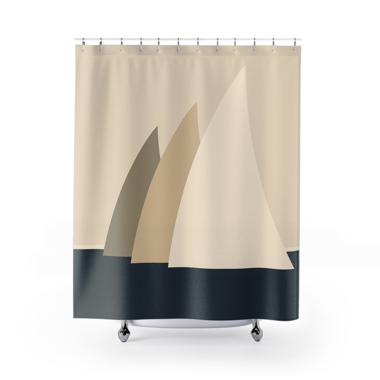 Shower curtain with sailboat design on a white background