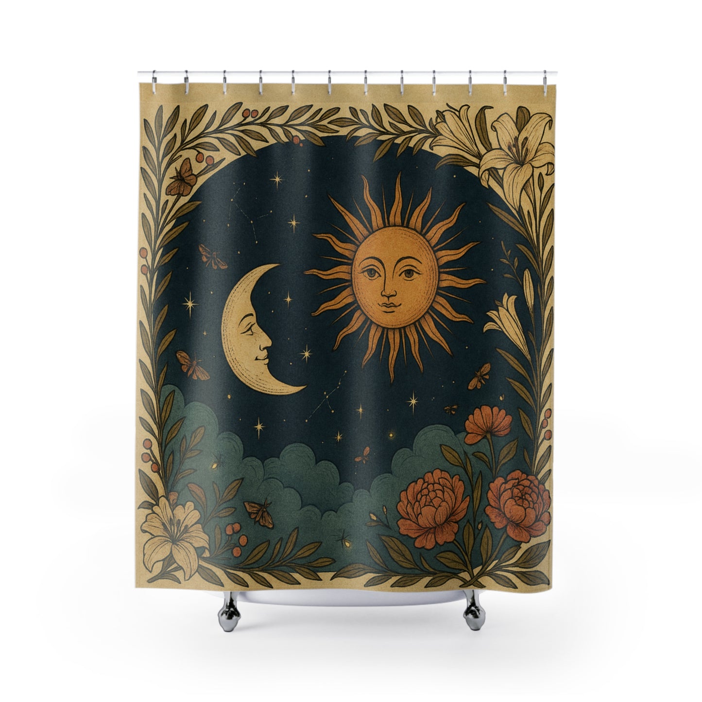Celestial Harmony – Sun & Moon Shower Curtain