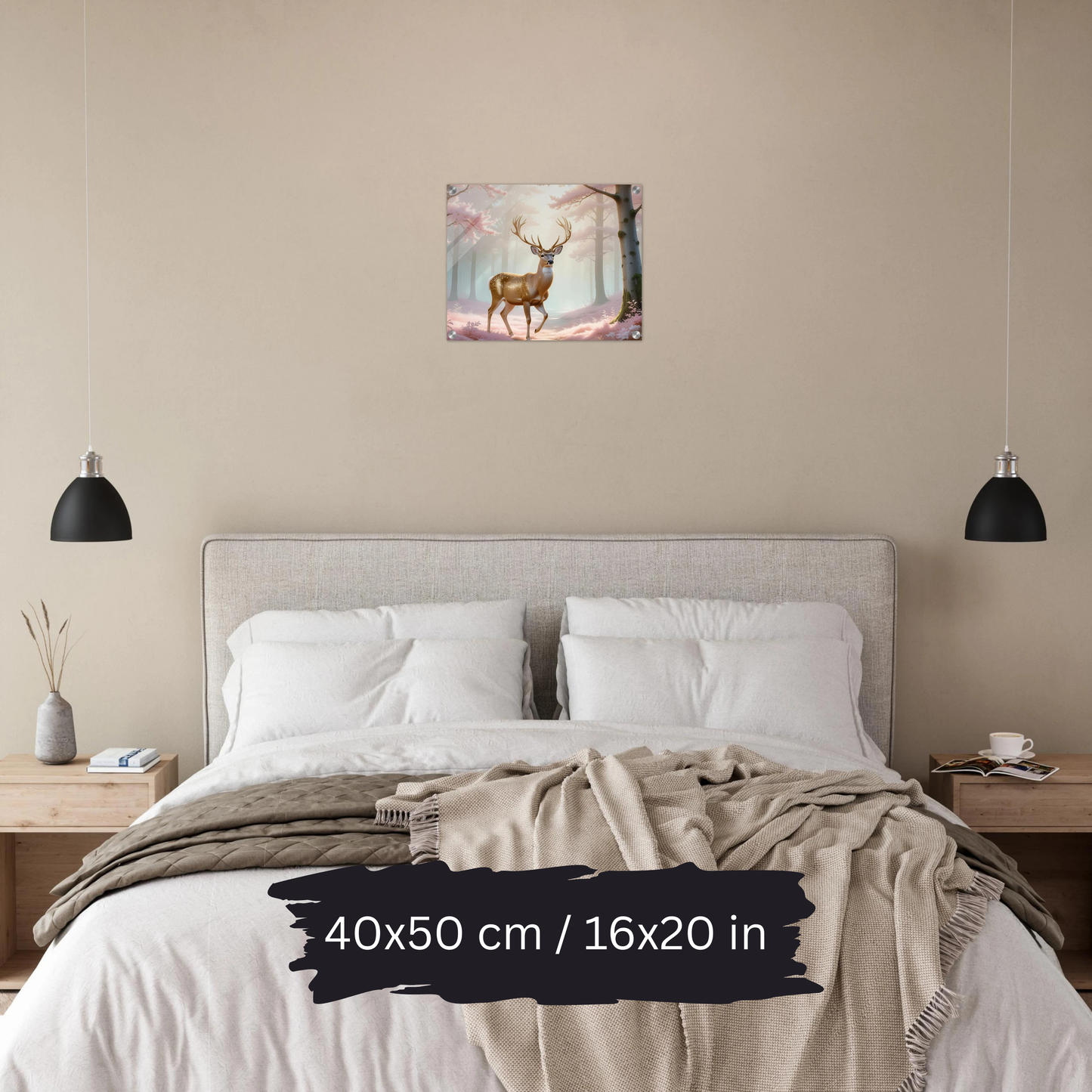 Golden Deer in Cherry Blossoms – Acrylic Wall Art