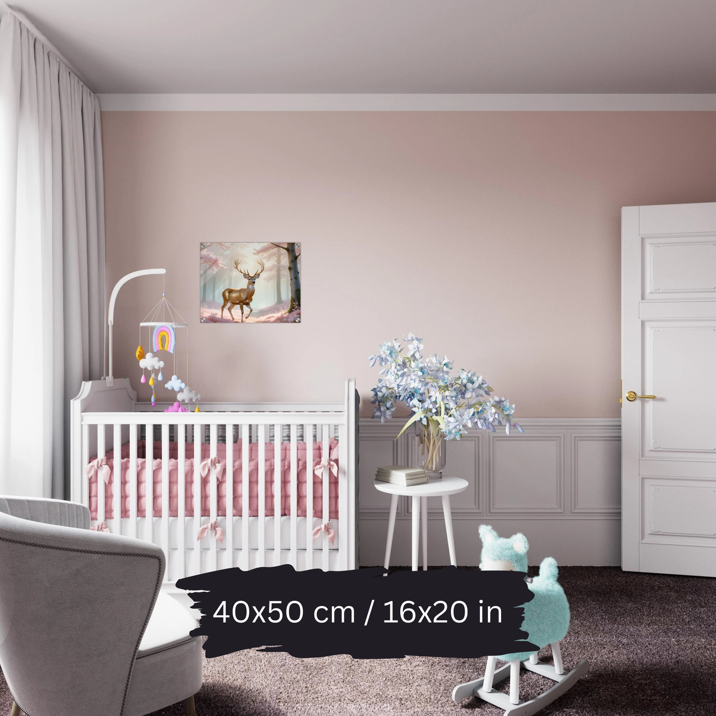 Golden Deer in Cherry Blossoms – Acrylic Wall Art