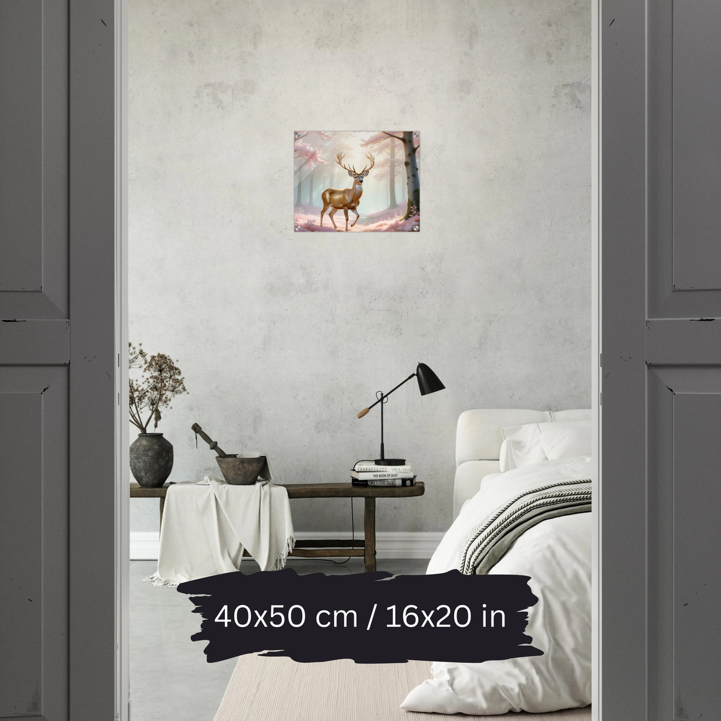 Golden Deer in Cherry Blossoms – Acrylic Wall Art