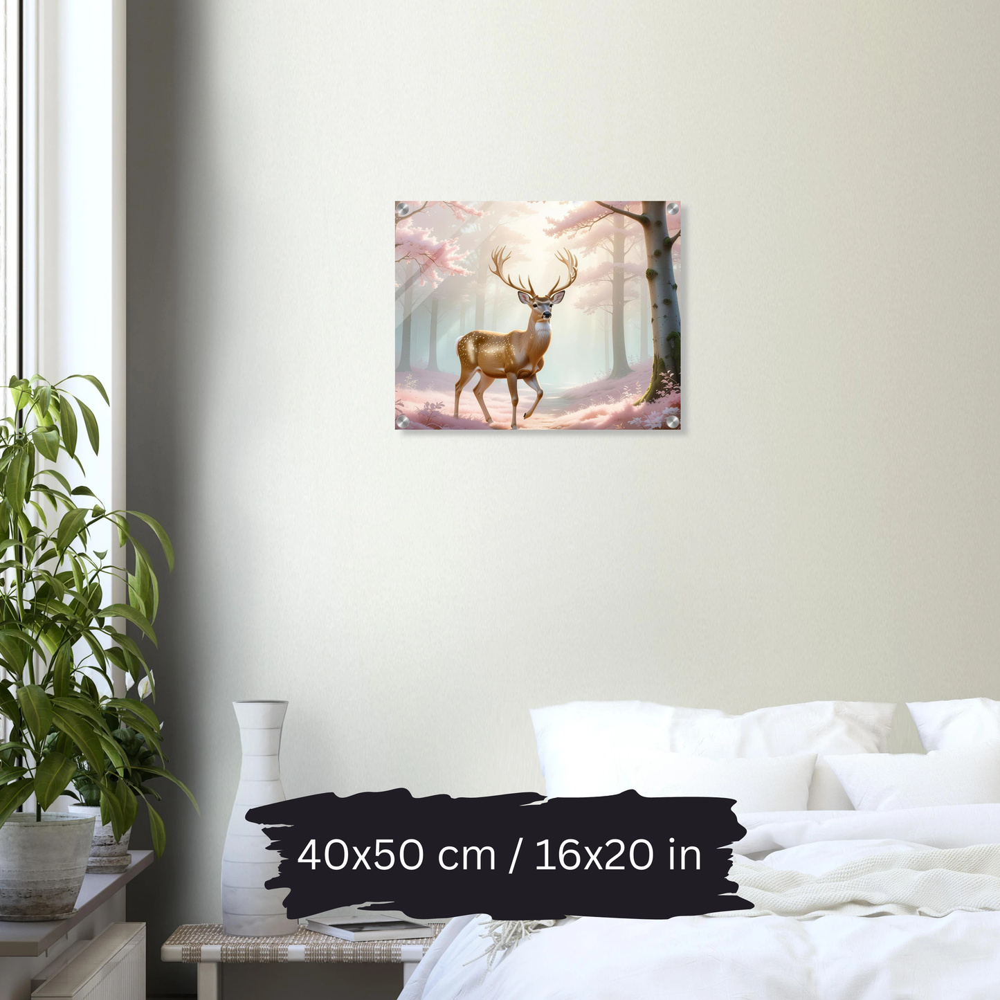 Golden Deer in Cherry Blossoms – Acrylic Wall Art