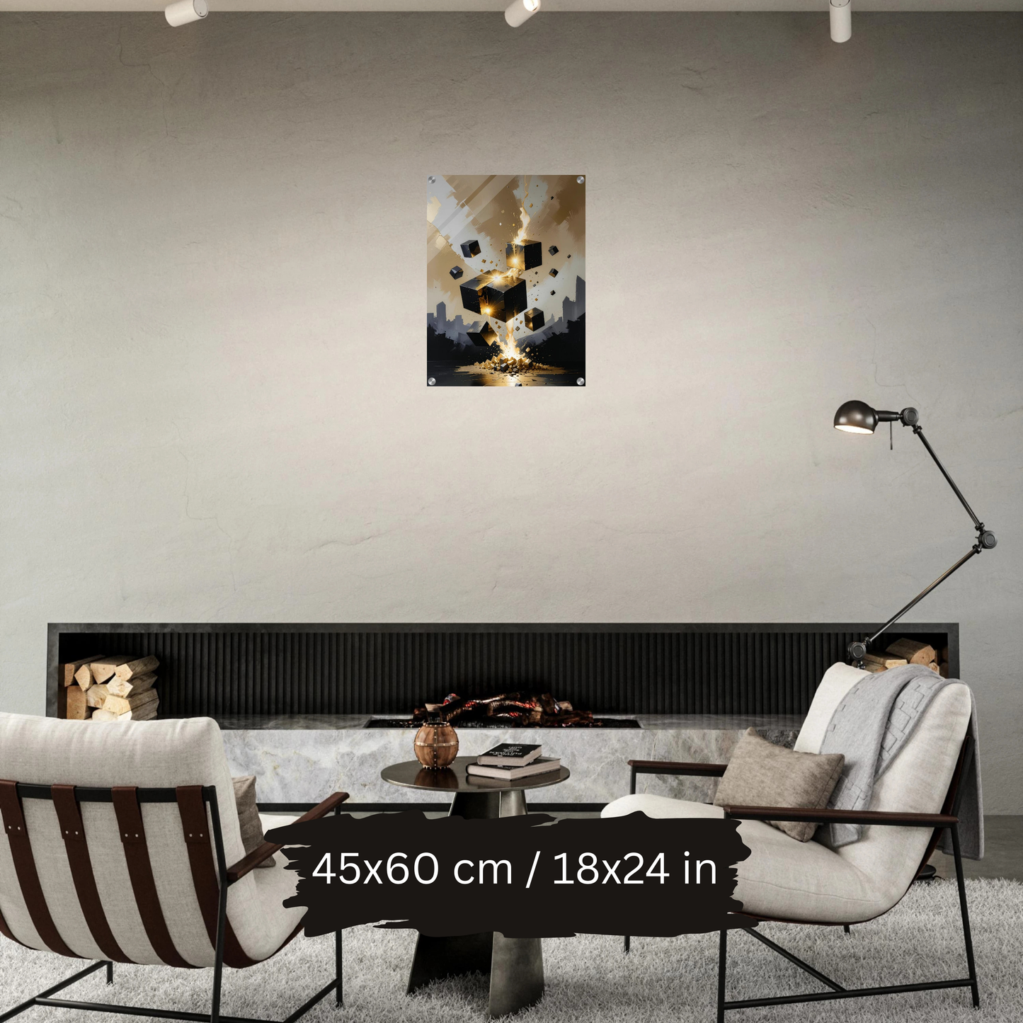 Luxury Acrylic Wall Art – Black & Gold Cubes Explosion (2 Designs)