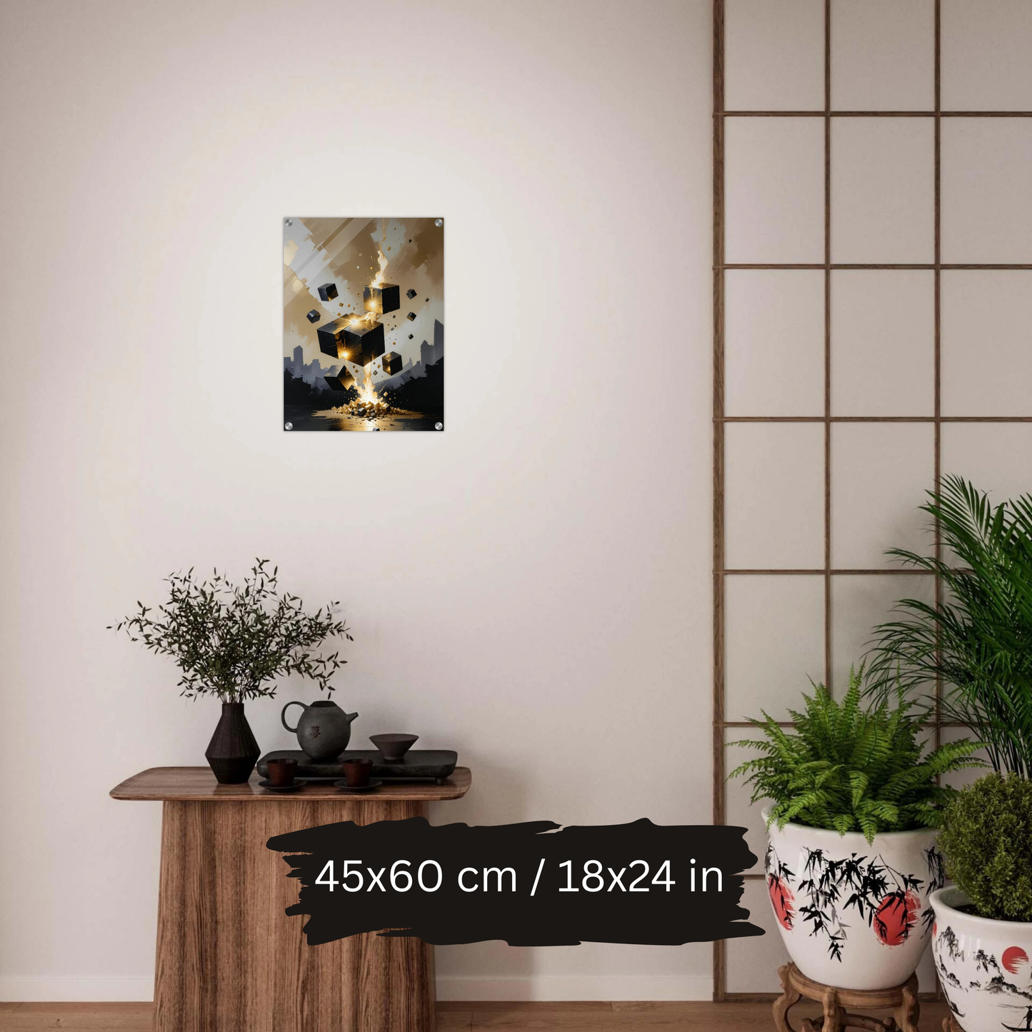 Luxury Acrylic Wall Art – Black & Gold Cubes Explosion (2 Designs)