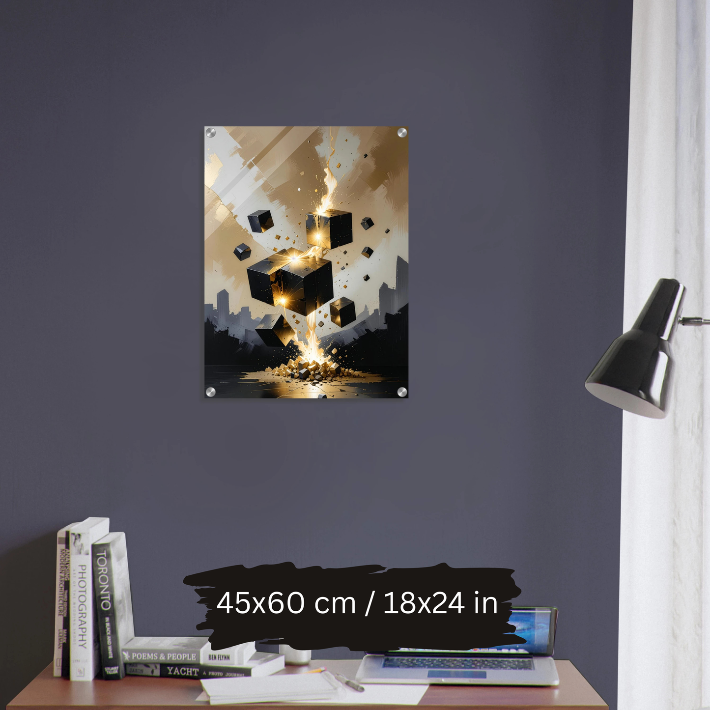 Luxury Acrylic Wall Art – Black & Gold Cubes Explosion (2 Designs)