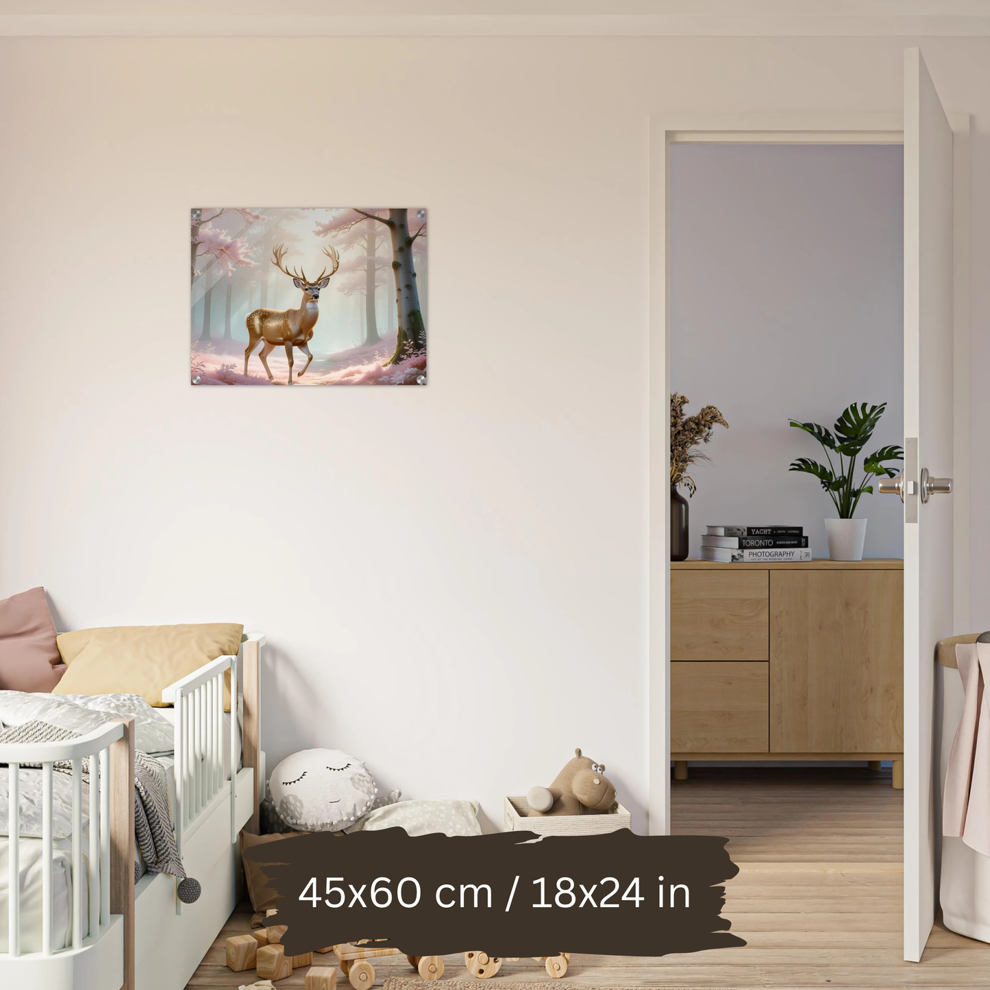 Golden Deer in Cherry Blossoms – Acrylic Wall Art