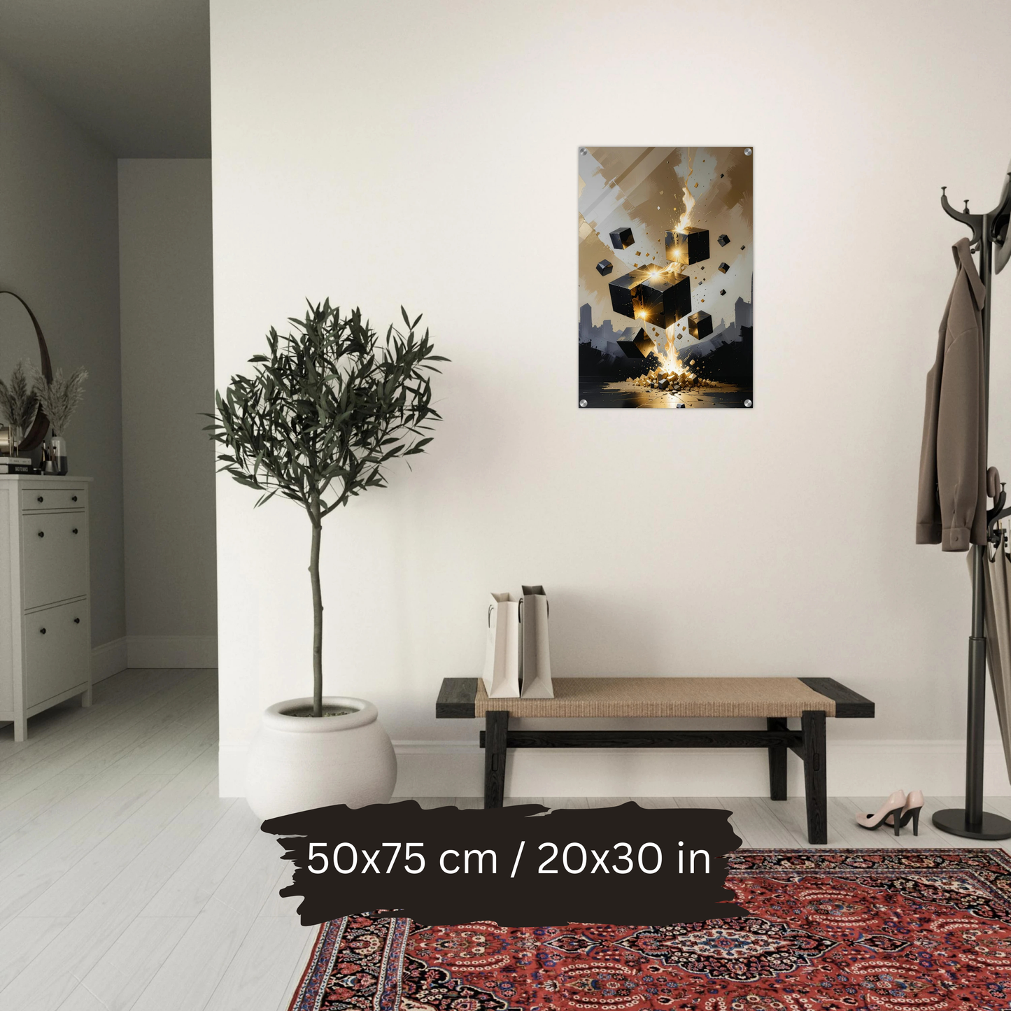 Luxury Acrylic Wall Art – Black & Gold Cubes Explosion (2 Designs)