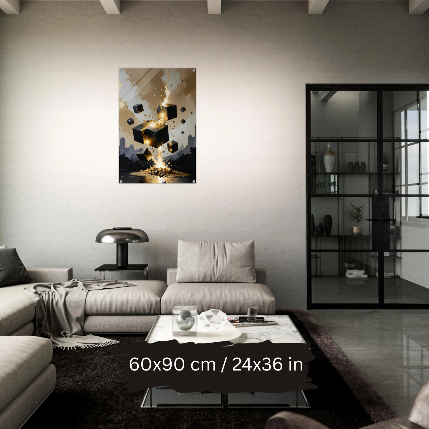 Luxury Acrylic Wall Art – Black & Gold Cubes Explosion (2 Designs)