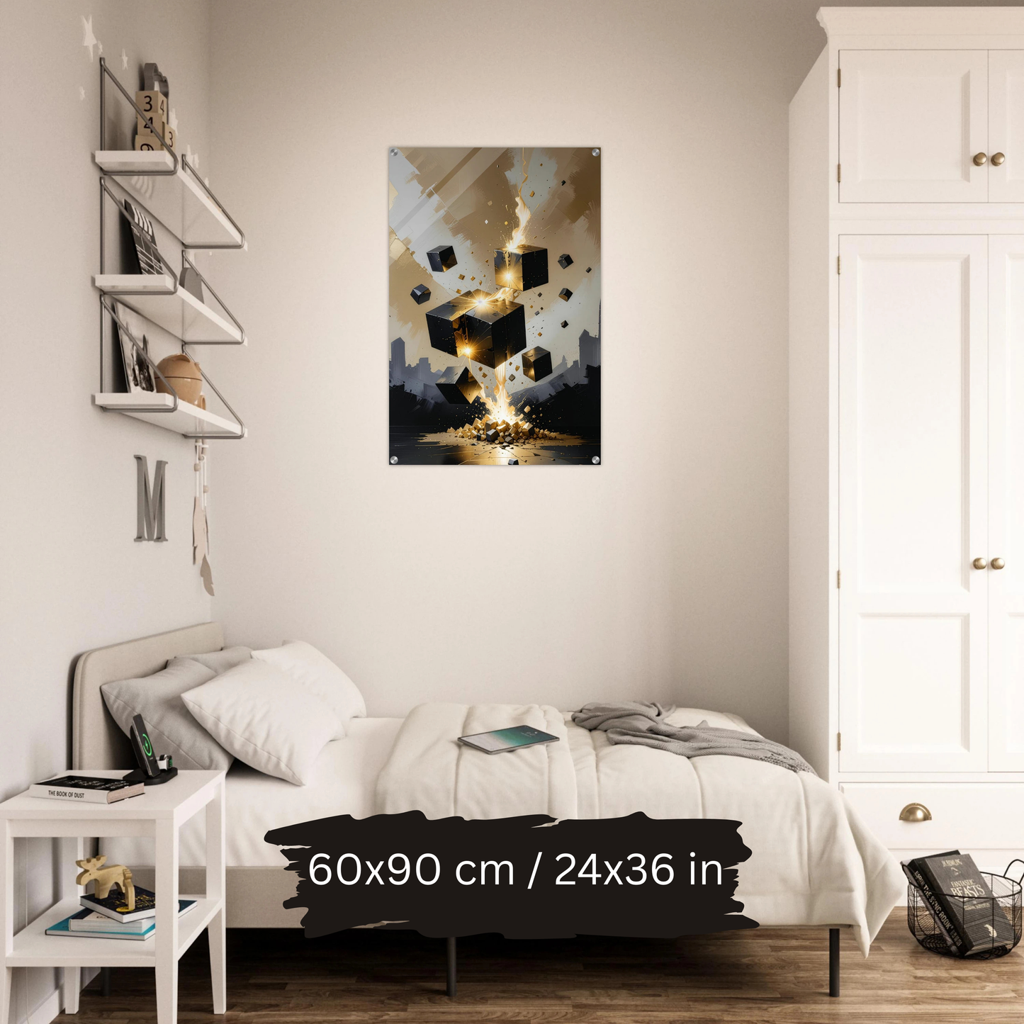 Luxury Acrylic Wall Art – Black & Gold Cubes Explosion (2 Designs)
