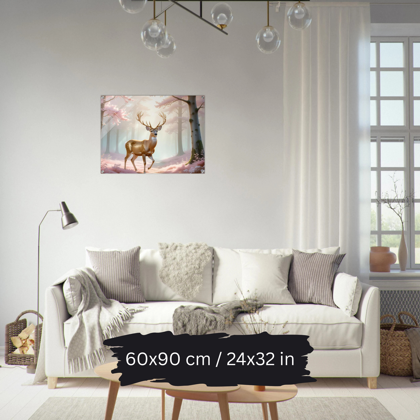Golden Deer in Cherry Blossoms – Acrylic Wall Art
