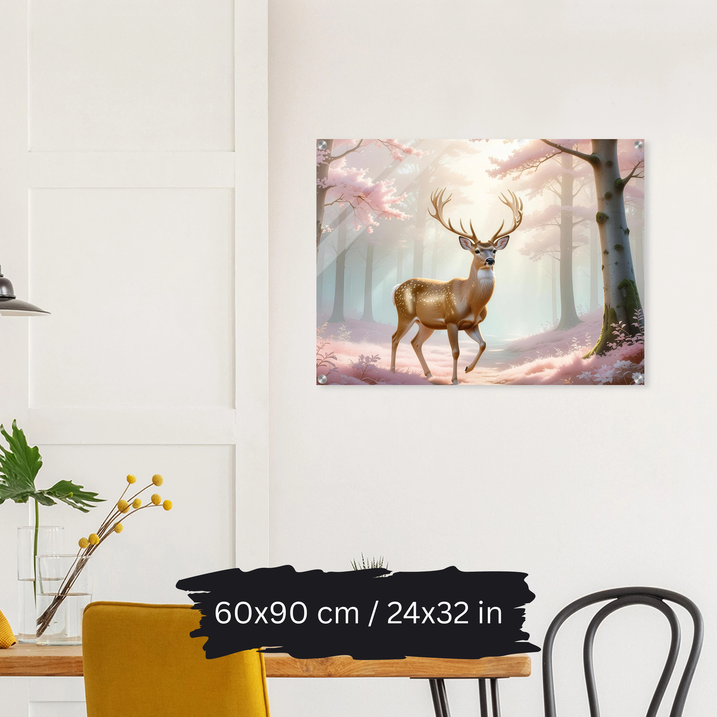 Golden Deer in Cherry Blossoms – Acrylic Wall Art