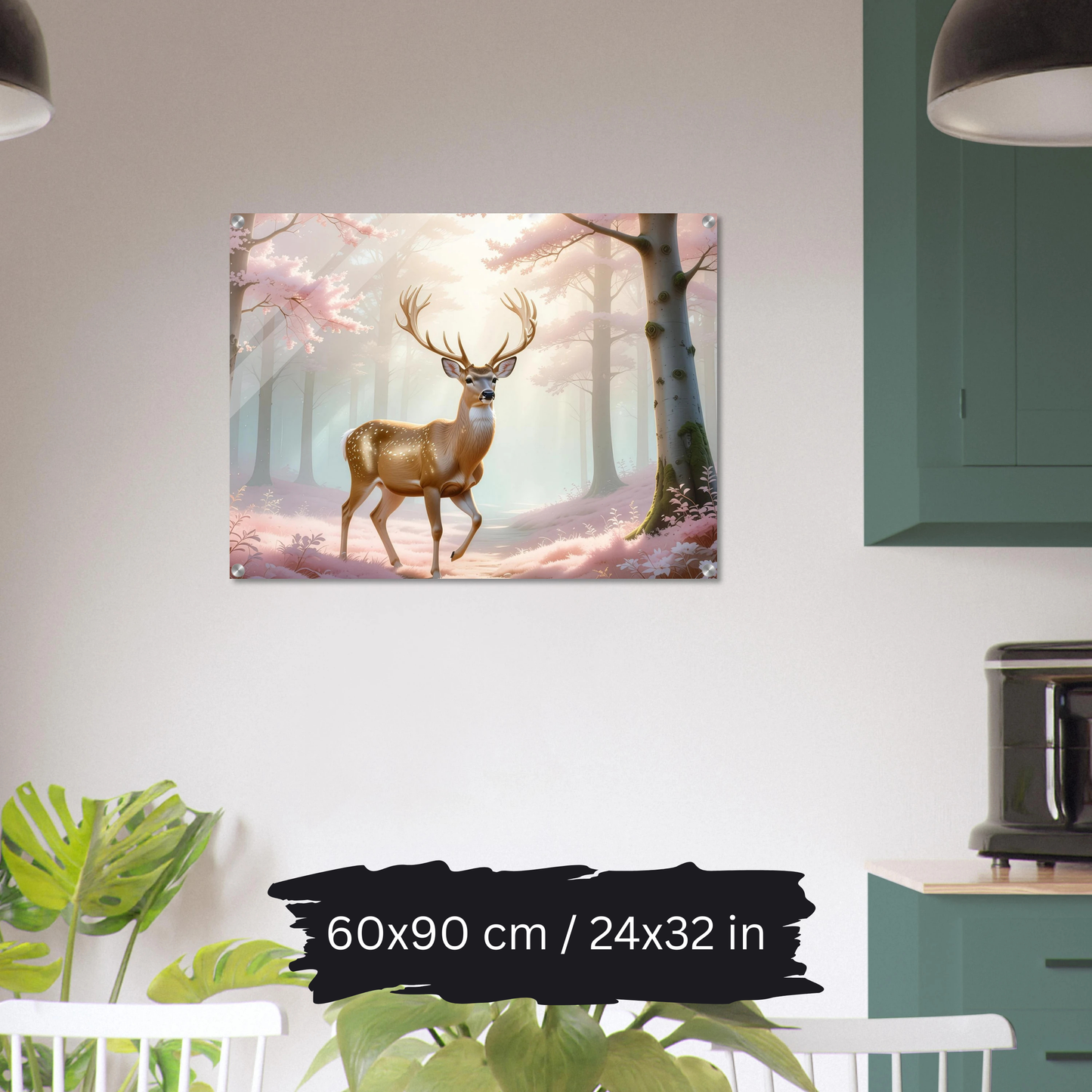 Golden Deer in Cherry Blossoms – Acrylic Wall Art