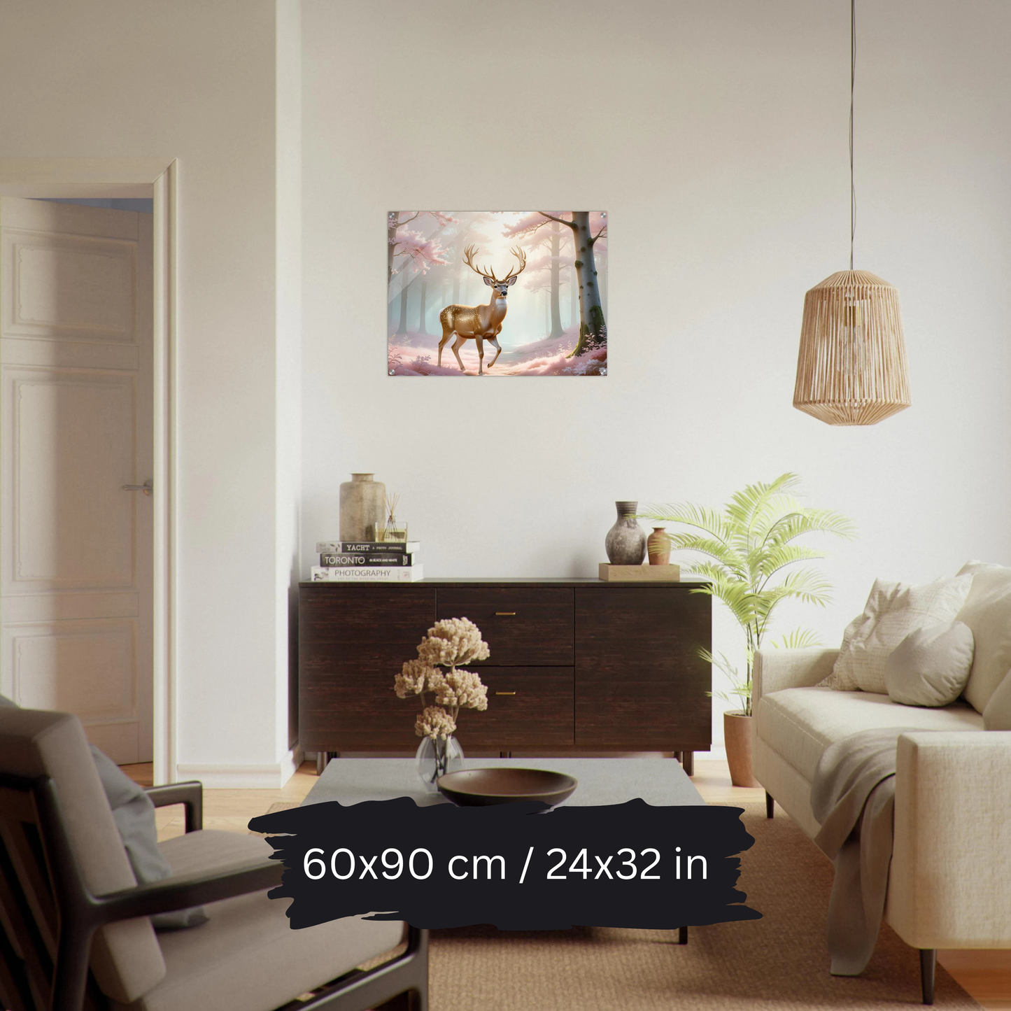 Golden Deer in Cherry Blossoms – Acrylic Wall Art