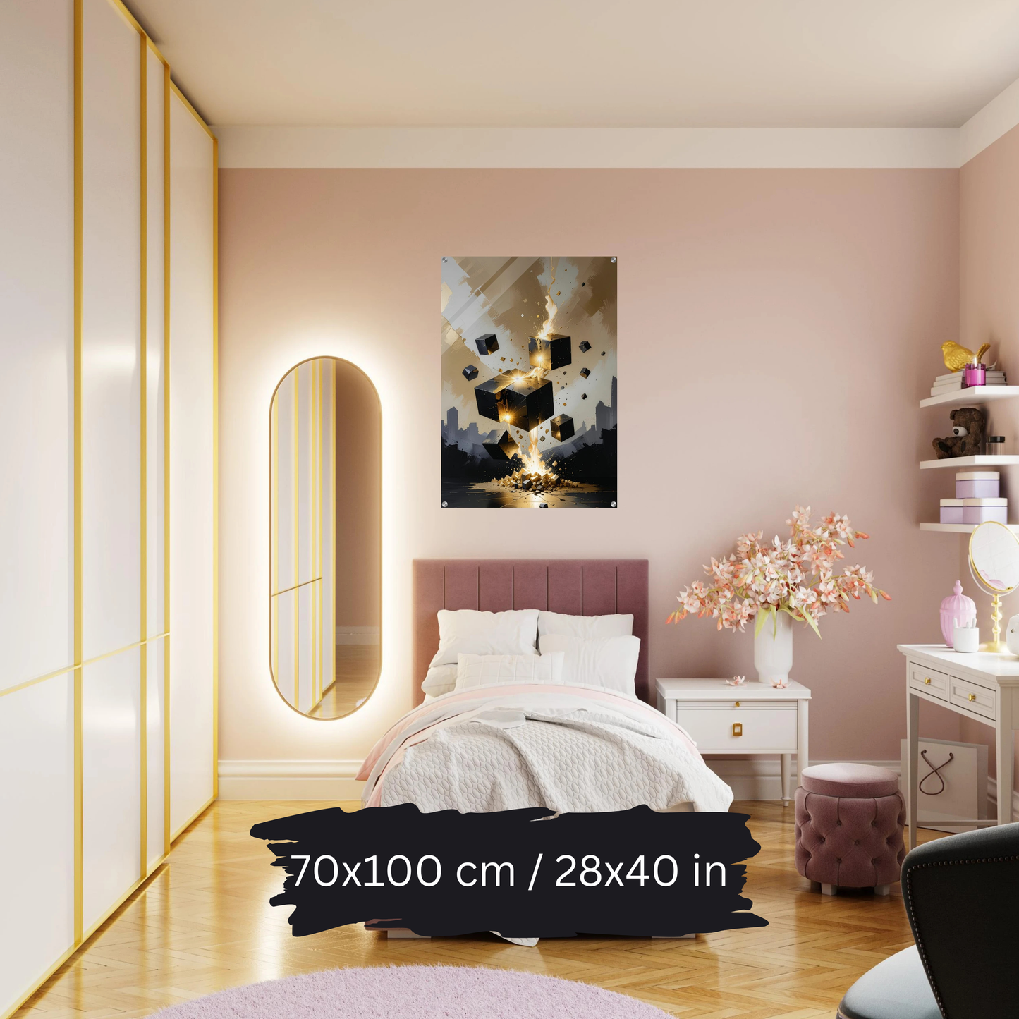 Luxury Acrylic Wall Art – Black & Gold Cubes Explosion (2 Designs)