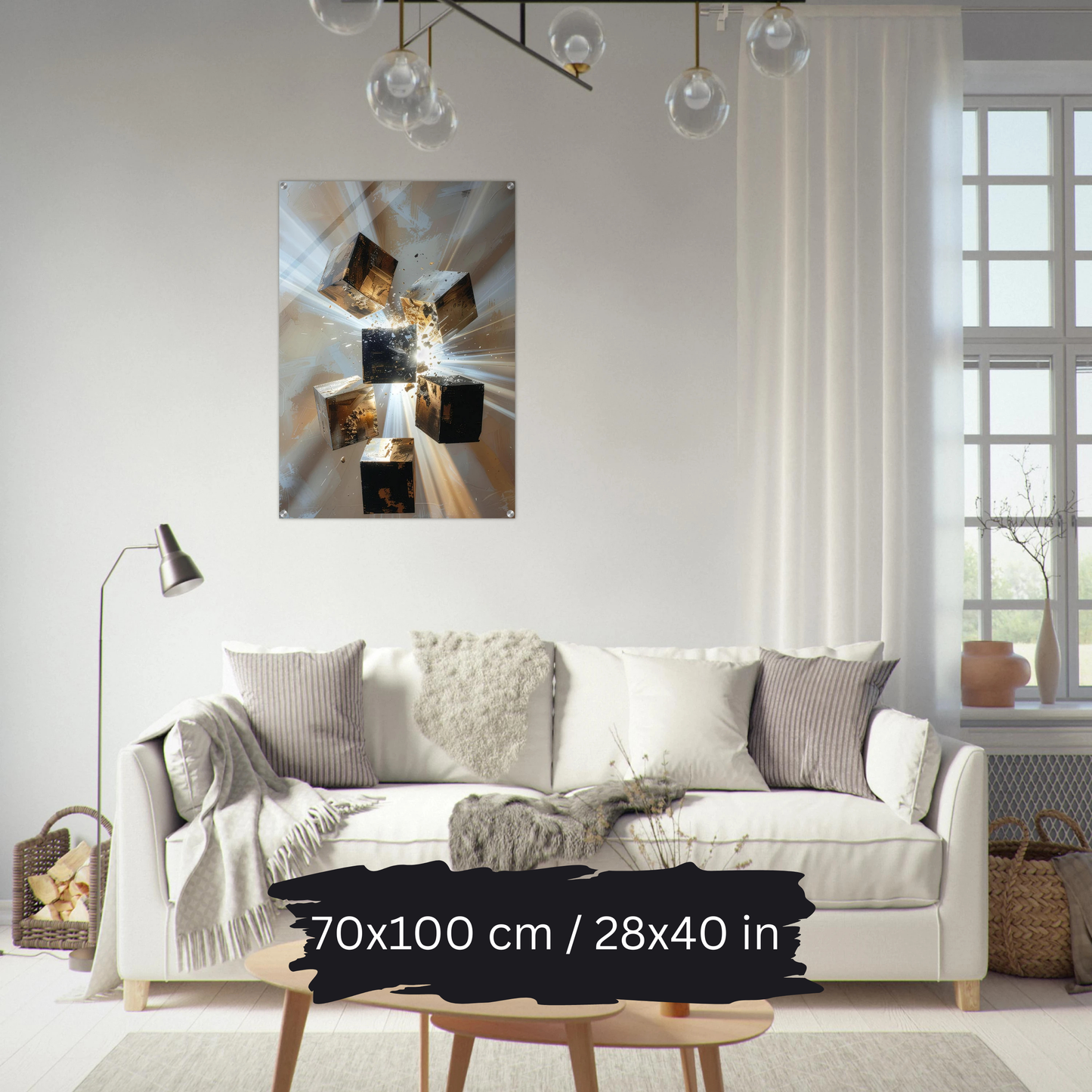 Luxury Acrylic Wall Art – Black & Gold Cubes Explosion (2 Designs)