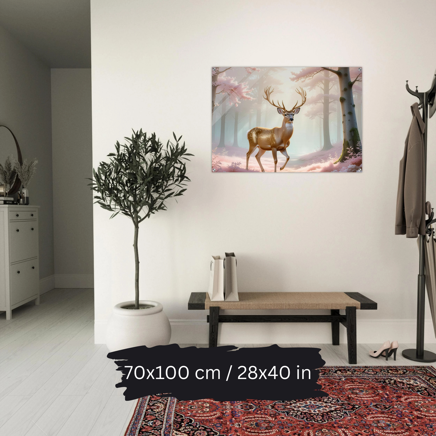 Golden Deer in Cherry Blossoms – Acrylic Wall Art