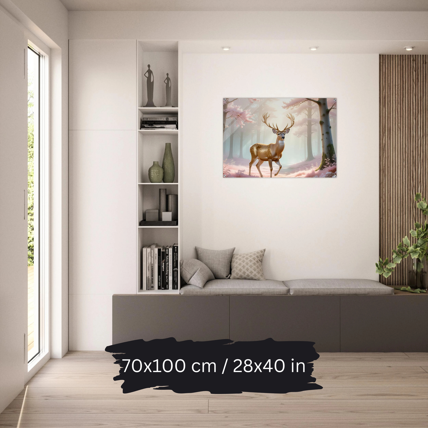 Golden Deer in Cherry Blossoms – Acrylic Wall Art