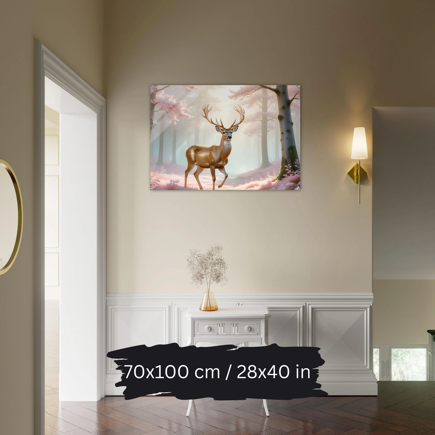 Golden Deer in Cherry Blossoms – Acrylic Wall Art