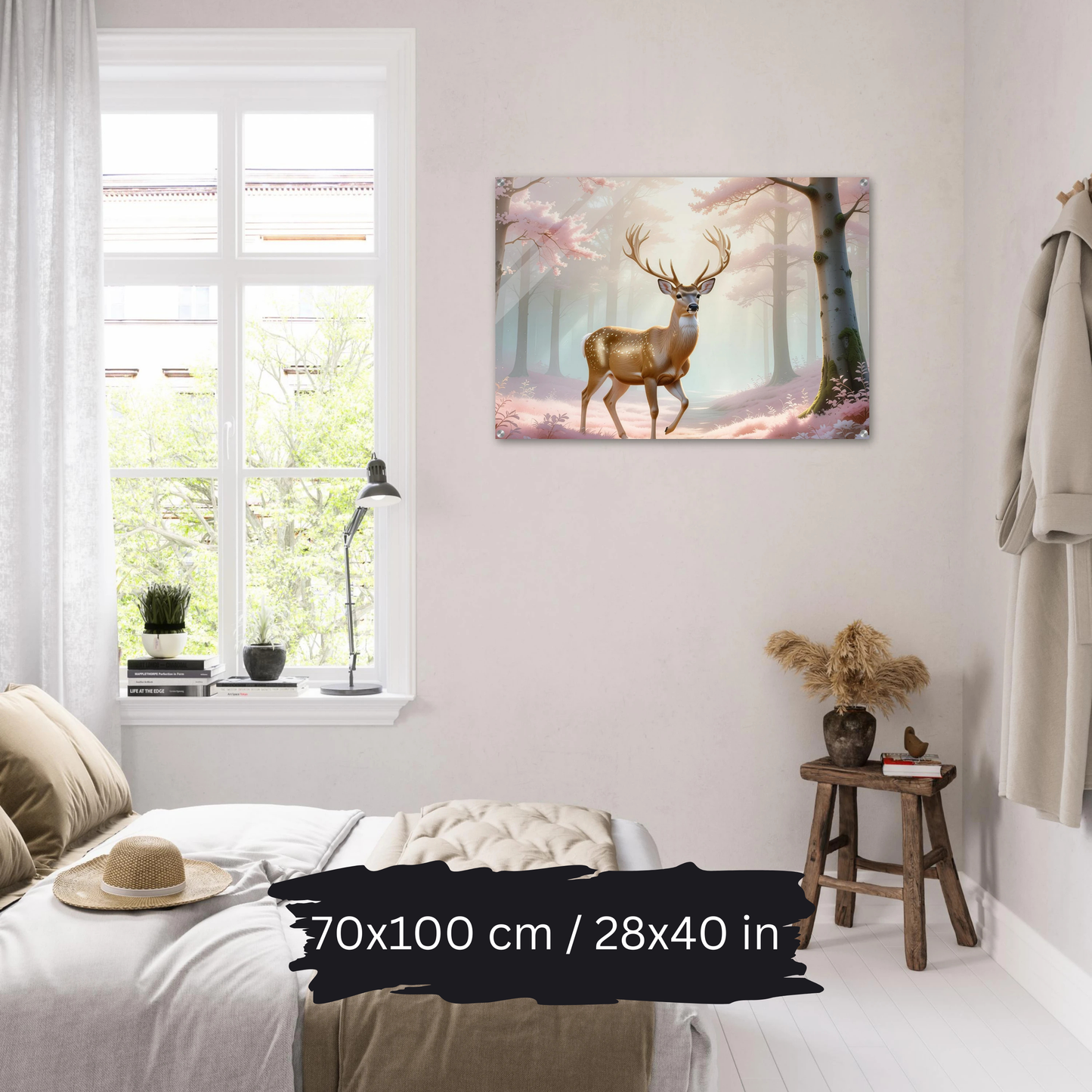 Golden Deer in Cherry Blossoms – Acrylic Wall Art