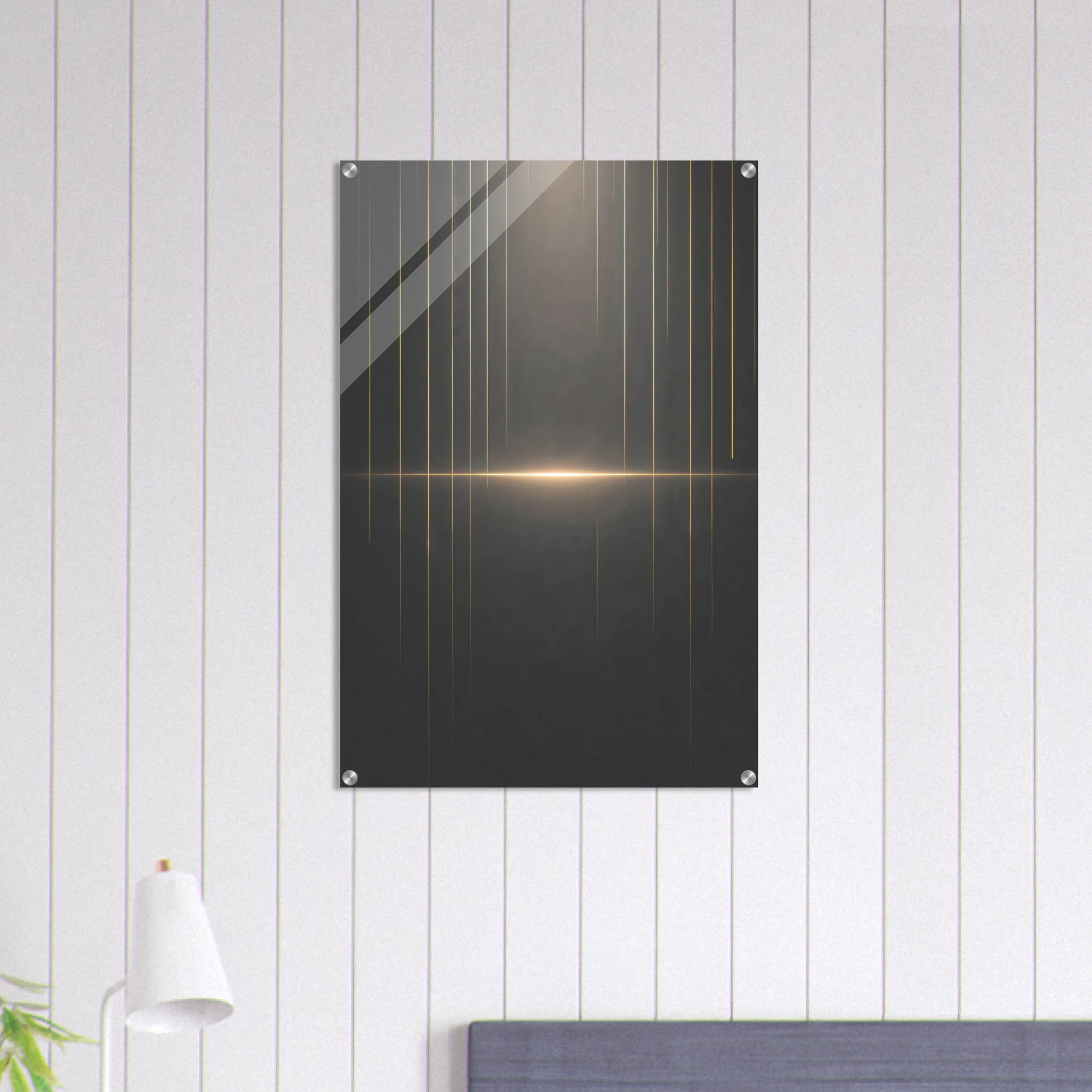 Black rectangular object on a white wooden panel background
