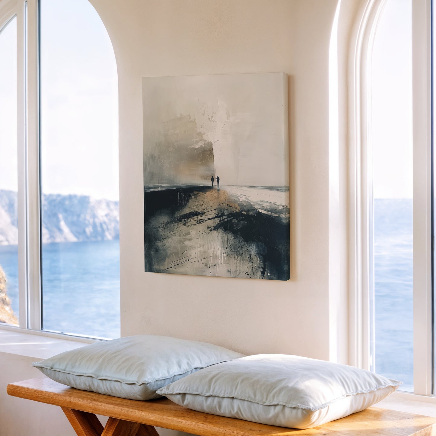 Modern Abstract Canvas Wall Art – Emotional Minimalist Silhouette in Neutral Tones