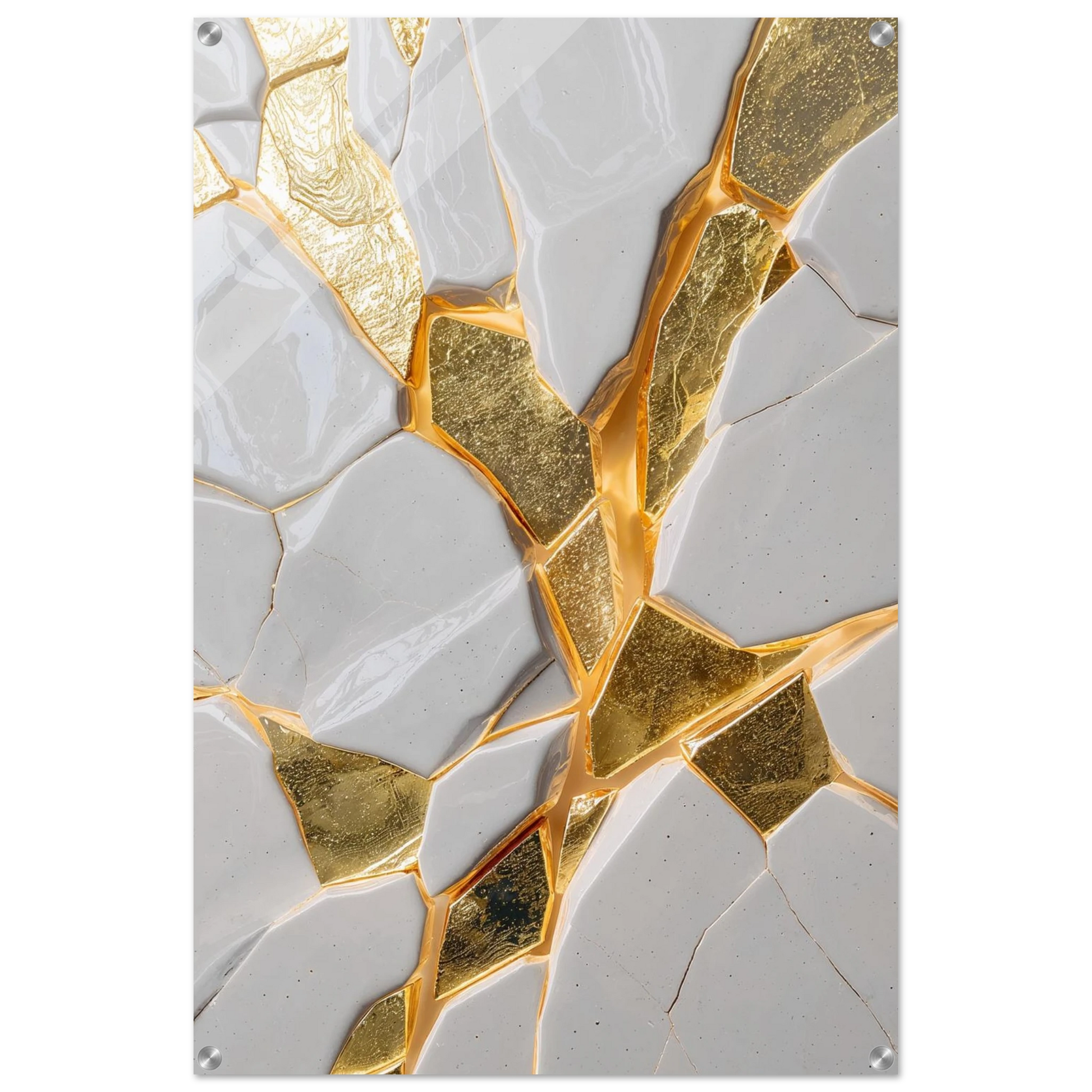 Geometric pattern with gold and white tiles on a white background