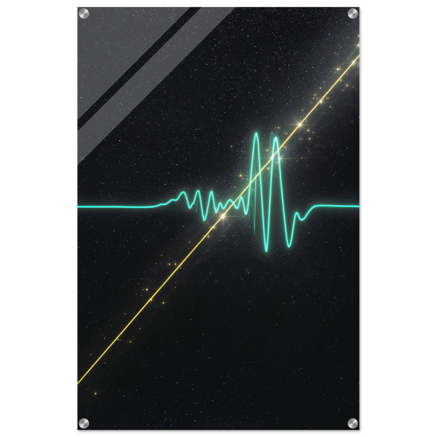 Schematic diagram of a laser beam and wave pattern on a black background