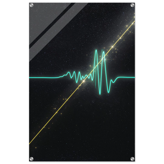 Schematic diagram of a laser beam and wave pattern on a black background
