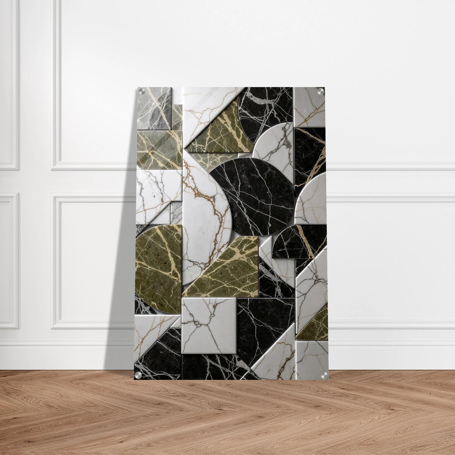 Decorative wall panel with marble-like pattern on a white wall background