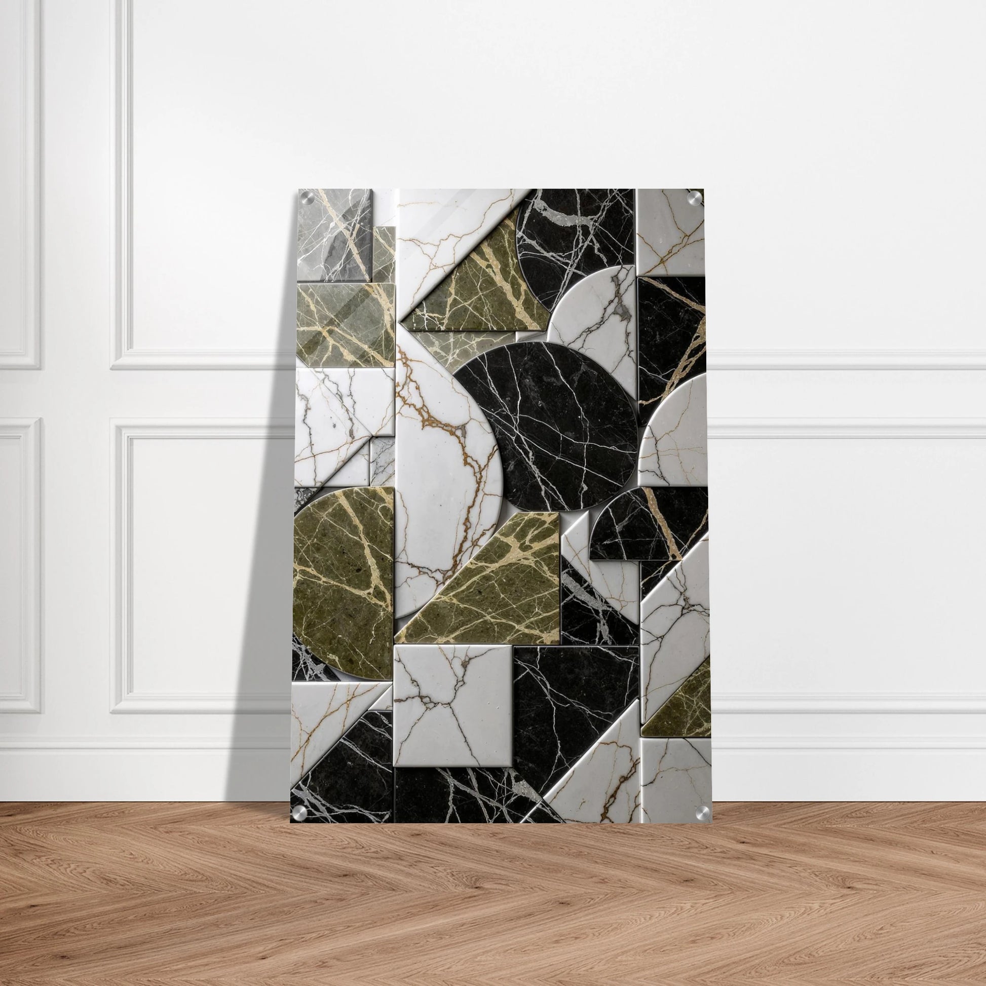 Decorative wall panel with marble-like pattern on a white wall background