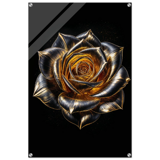 Metallic rose design on a black background