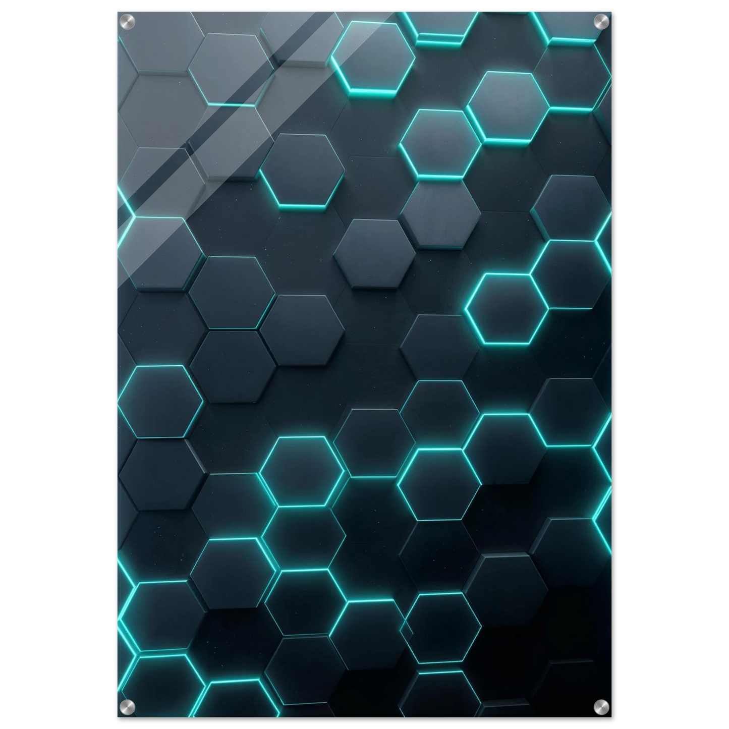 Hexagonal pattern with blue neon lines on a dark background