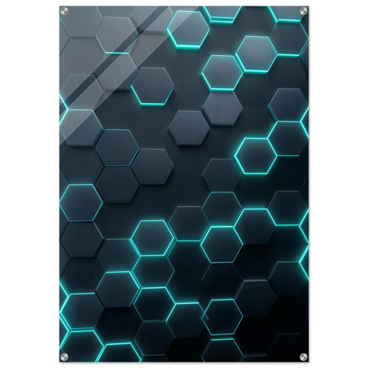 Hexagonal pattern with blue neon lines on a dark background