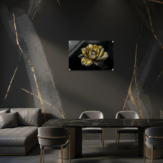 Gold & Charcoal Bloom – Acrylic Wall Art