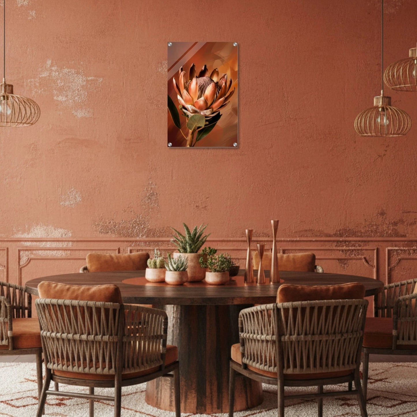Terracotta Protea – Acrylic Wall Art